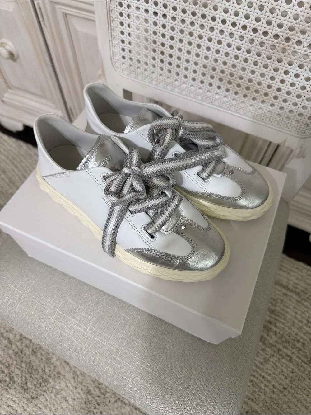 Jimmy Choo Silver & White Women’s Low-Top Sneakers